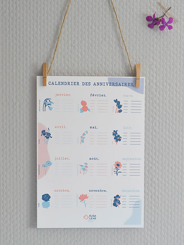Calendrier perpétuel des anniversaires - A4 - À imprimer - Elisa Lehe  Design
